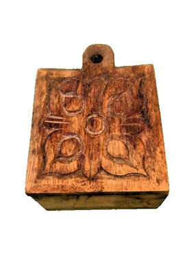 Artisan square wood-carved Hide A Way Box unique from India Door Slides Closed
